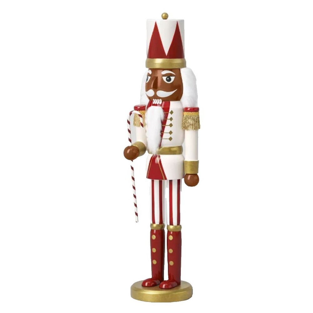 Wooden Christmas Nutcracker,18", AFRICAN AMERICAN SOLDIER W/CANDY CANE,Threshold